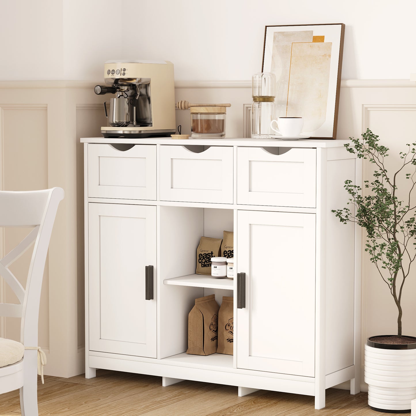 Wooden Cabinet with Drawer - white