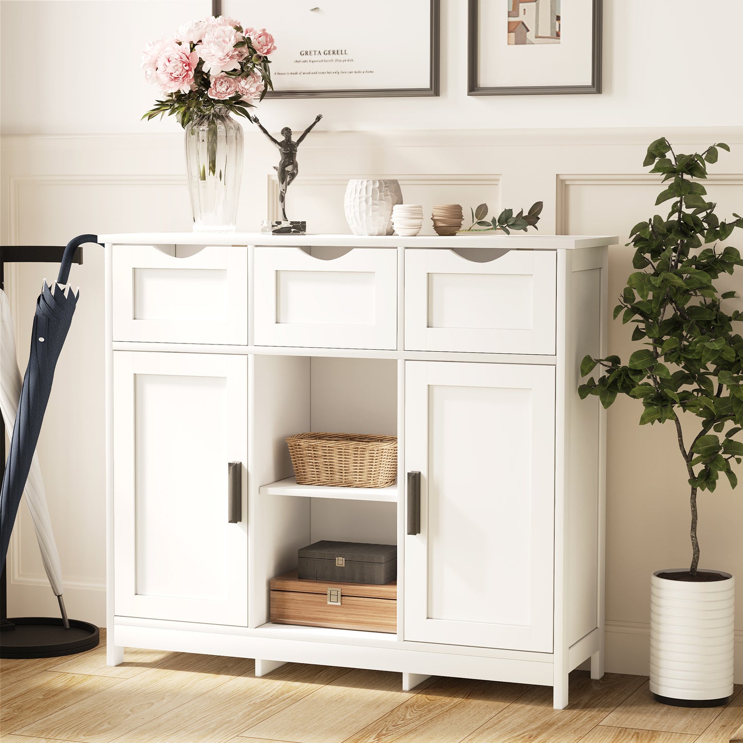 Wooden Cabinet with Drawer - white