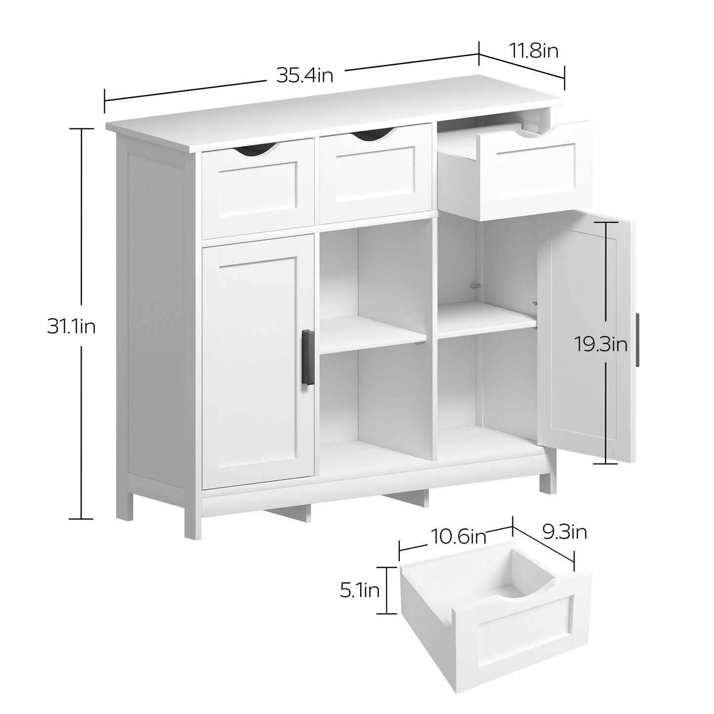 Wooden Cabinet with Drawer - white